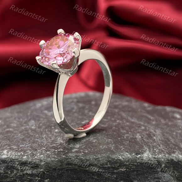 NEW Certified 3 ct. t.w. Pink Moissanite Solitaire 6 Prong Ring - Picture 7 of 8